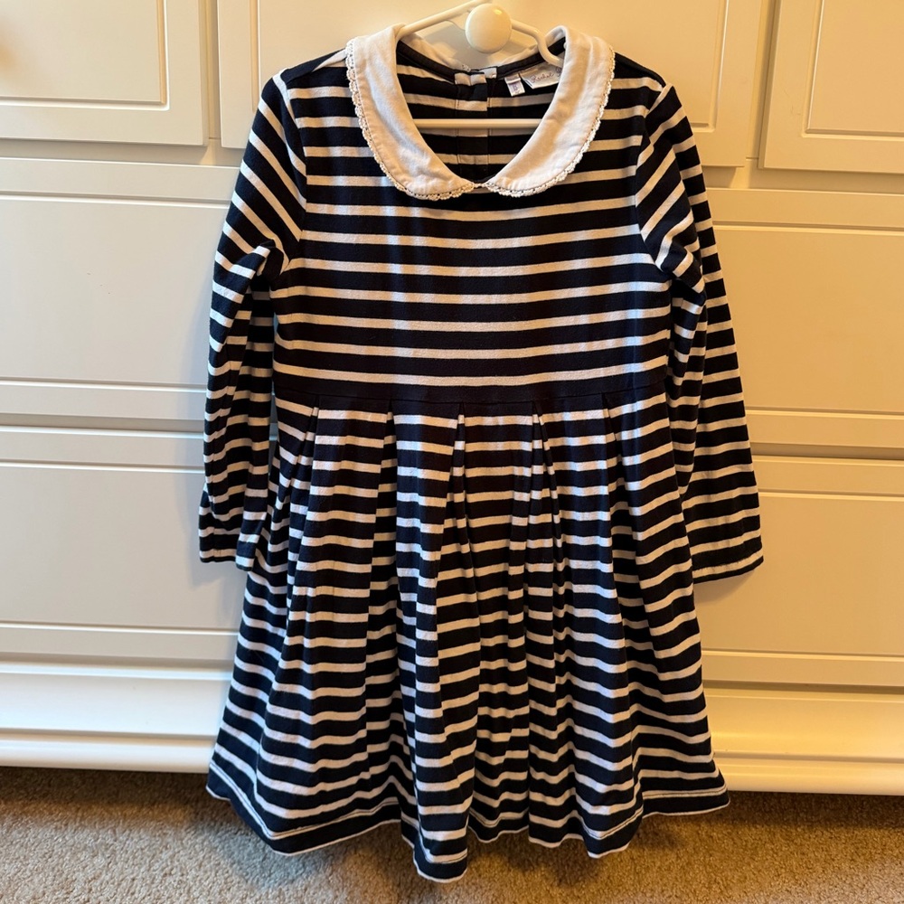 Rachel Riley girls long sleeve knit striped dress black white size 6